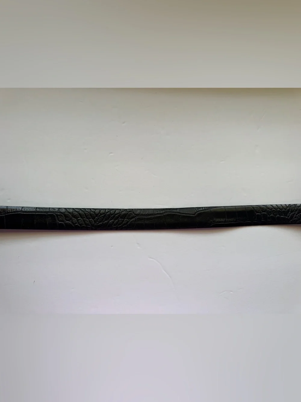 Handmade Italian Genuine Leather Croc Embossed Belt Black Gold Tone Buckle Sz 36